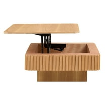 FFZ 35.43 Inch Modern Handcraft Drum Coffee Table Square Coffee Table for Living Room, Lift Top Wooden Coffee Table with Hidden Storage Space, Natucal