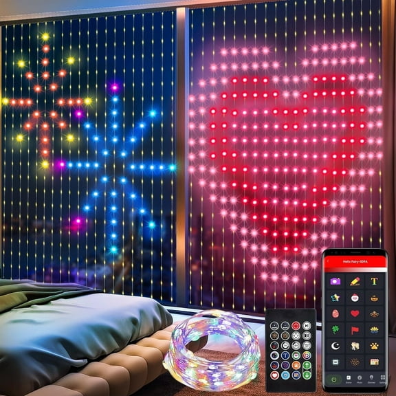 KANCOKIT Smart Curtain Lights 6.6x6.6Ft, 400 LED Color Changing Curtain String Lights, Waterproof Dynamic DIY Window Fairy Light for Indoor Outdoor Backdrop Wall Decor