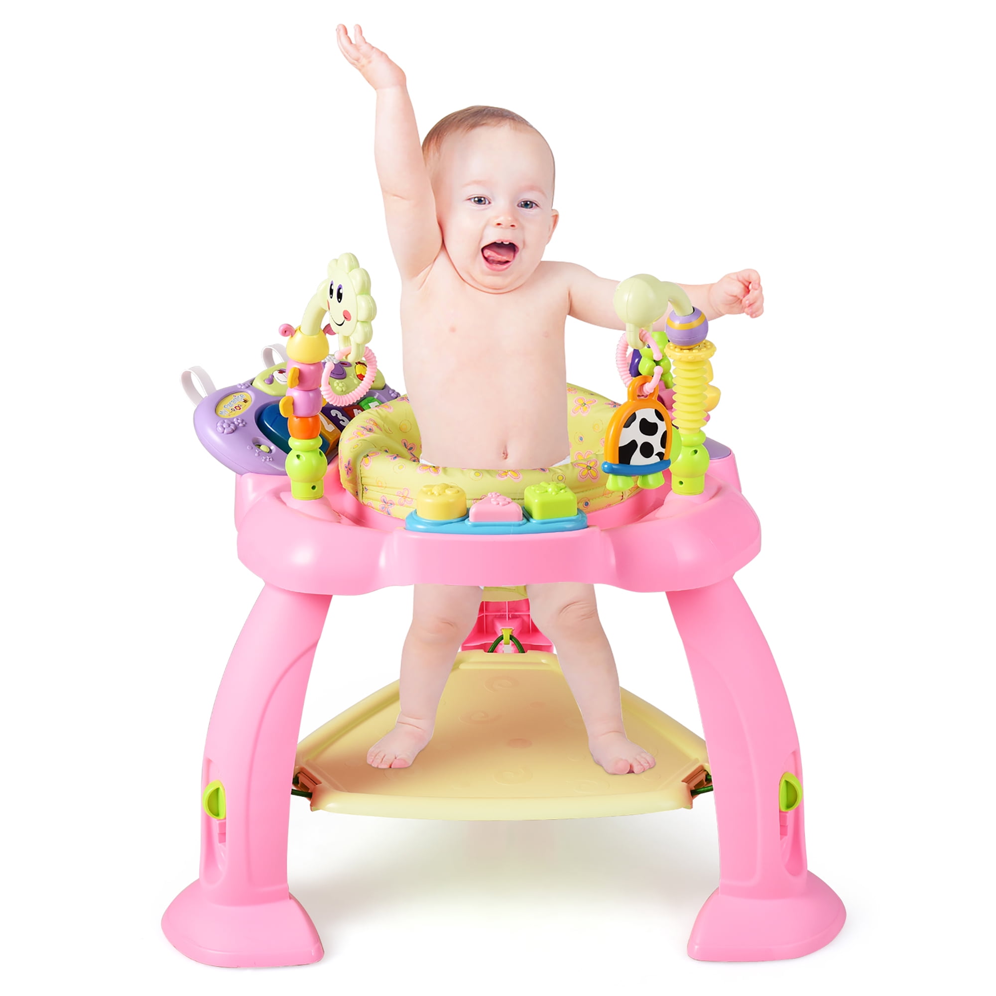 Costway 2 In 1 Baby Jumperoo Adjustable Sit To Stand Activity Center W 360 Seat Pink Walmart Com