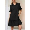 thumbnail image 3 of Women'S Summer Button Down Shirt Dress Casual Ruffle Sleeve Shift Mini Dresses with Pockets Black L, 3 of 6