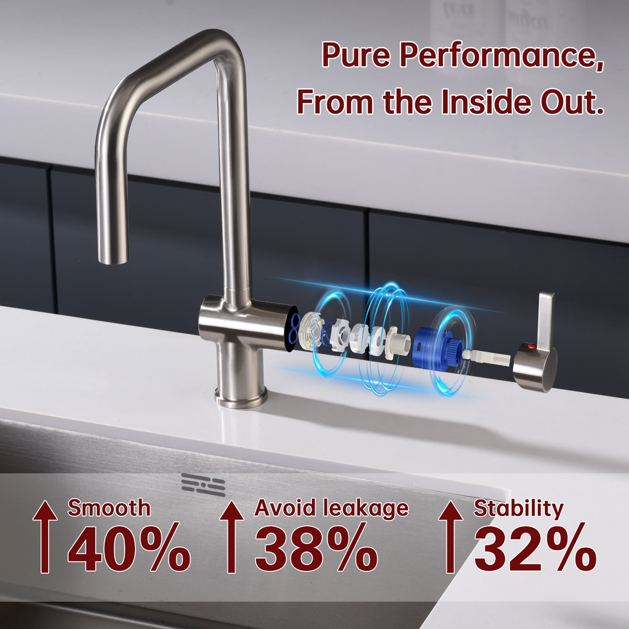 SUMERAIN 304 Stainless Steel Lead Free Kitchen Faucet in Brushed Nickel, Kitchen Sink Faucet with Pull Down Sprayer