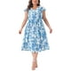 thumbnail image 1 of Vestido Floral de Talla Grande para Mujeres Agnes Orinda con Volantes, Mangas Cortas, Espalda con Lazo, Cuello en V, Midi, 3X, Azul, 1 of 6