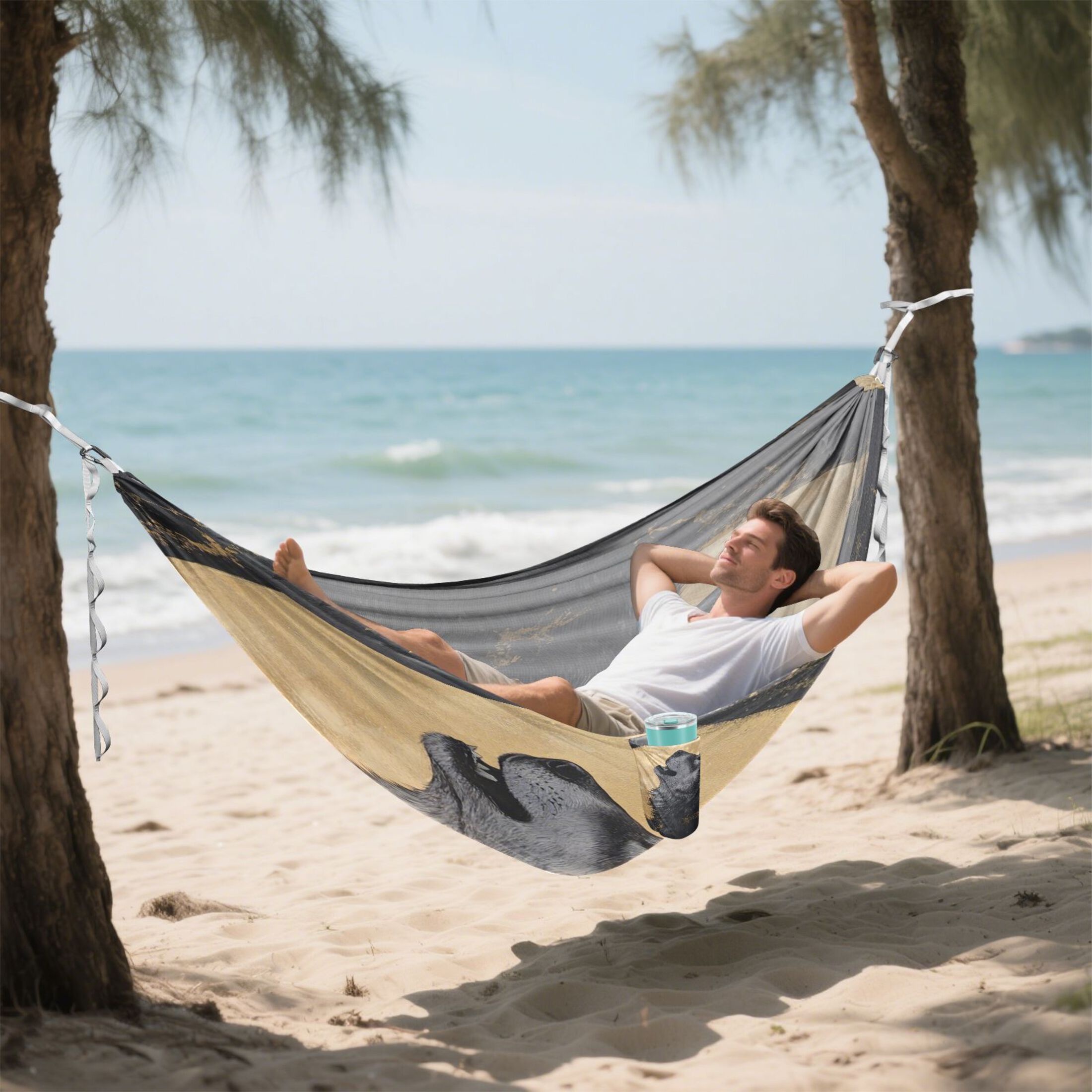 Hammock Camping Hammock Nylon Portable Hammock Travel Camping Hammock Gray Wolf under The Moon