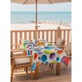 thumbnail image 2 of Outdoor Tablecloth with Umbrella Hole for Patio/Picnic/Party/Camping, Colorful Polka Dot Waterproof Table Cloth Rectangle Table Cover Washable, Cartoon Watercolor Geometric on Linen (60"x 120"), 2 of 8