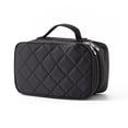 thumbnail image 1 of Bolsa de maquillaje de viaje – Estuche de maquillaje de piel organizador portátil para artistas con divisores ajustables para brochas de maquillaje, accesorios digitales, Negro, 1 of 5
