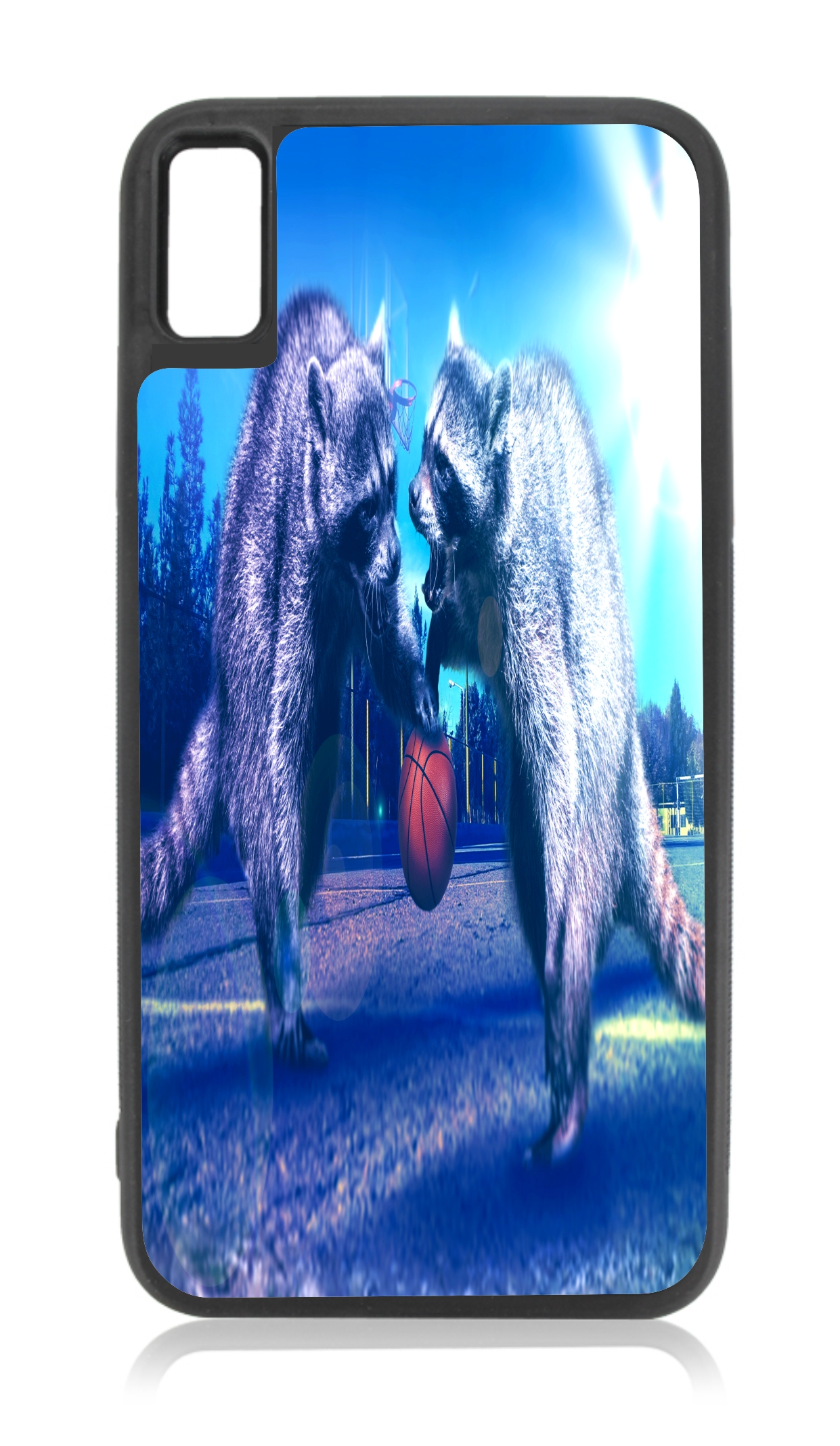 Raccoons Playing Basketball iPhone 10 XR Basketball Case Black Rubber