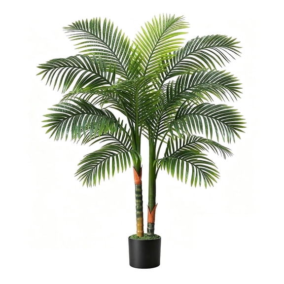 NOVAROOT Artificial 6ft Palm Tree with Cement Pot - Realistic Faux Golden Cane Palm Plant for Indoor/Outdoor Decor, Housewarming Gift
