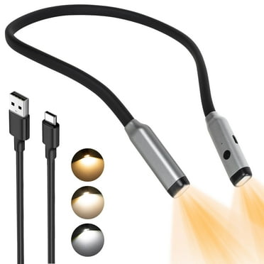 Rechargeable Anion LED Neck Light, 3-Color & Stepless Dimming Reading Lighting, Bendable Neck Light, Perfect Book Light for Reading in Bed, Knitting, Camping, Repairing, Book Lovers Gifts，Gray