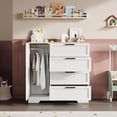 thumbnail image 3 of Bingirl Commode Moderne Multifonctionnelle à 4 Tiroirs en Bois avec Placard de Rangement, Armoire Garde-Robe avec Tringle pour le Rangement des Vêtements de Chambre, 3 of 6