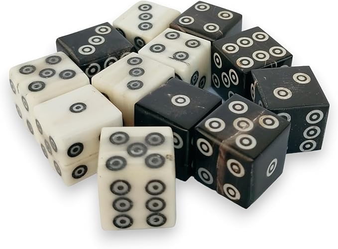 D6 Viking/Medieval Betting Bone and Horn Dice Set of 12 Pcs - 9/16 Inch (14-15 mm) Thick