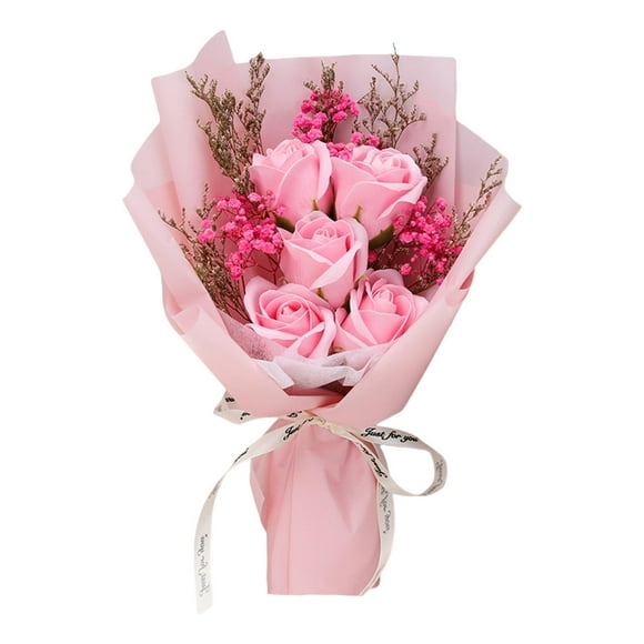 Ramo de flores de jabón artificial para aniversario, decoración, 30 x 18 cm, San Valentín Rosa rosada