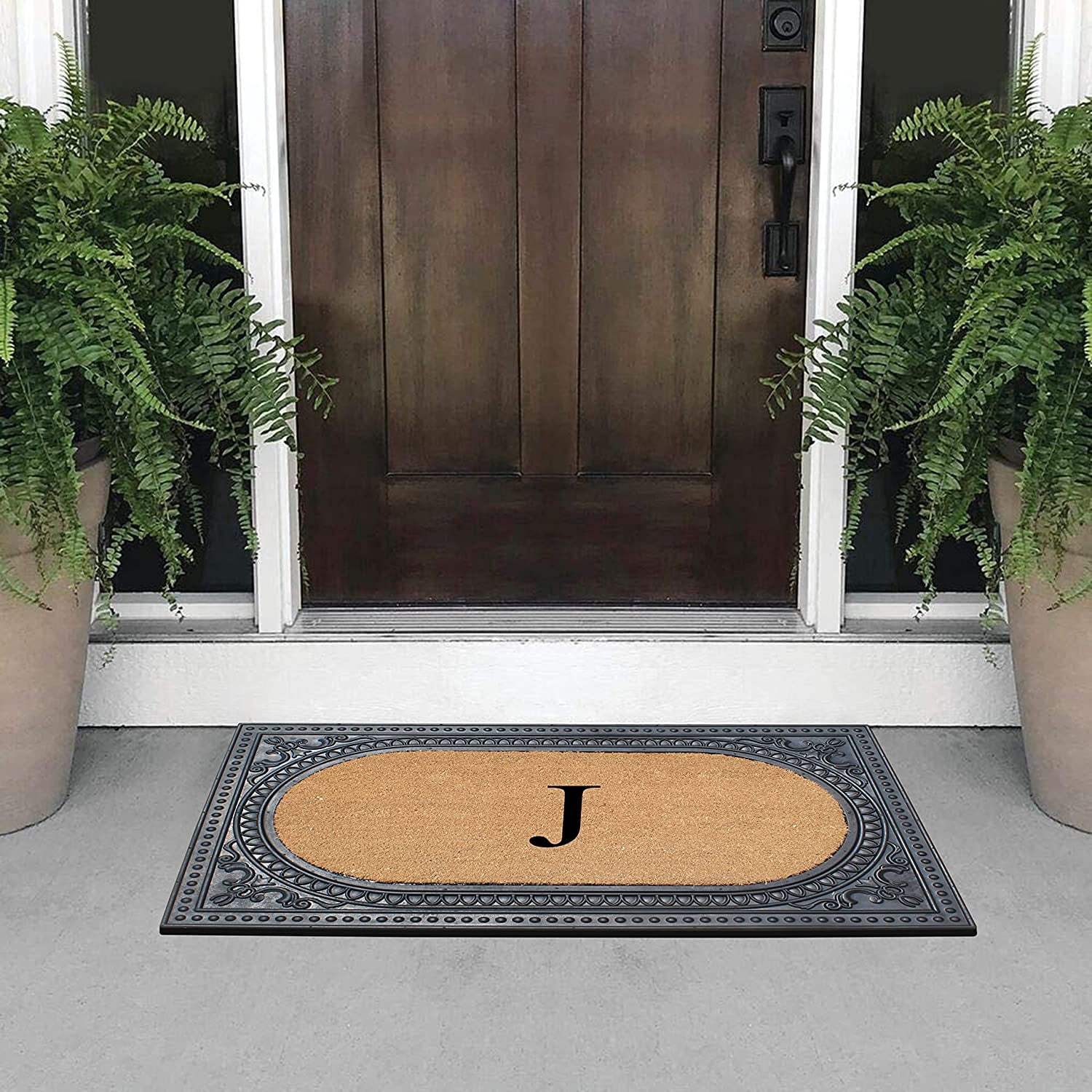 A1HC Natural Rubber & Coir 24x39 Monogrammed Doormat For Front Door, Anti-Shed Treated Durable Doormat for Outdoor Entrance, Heavy Duty, Low Profile, Easy to Clean, Long Lasting Front Porch Entry Rug