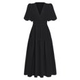thumbnail image 4 of CNKOO Women Slim Fit Pumping Solid Color Boho Style Slim Fit Puff Sleeve Bodycon Dress, 4 of 9