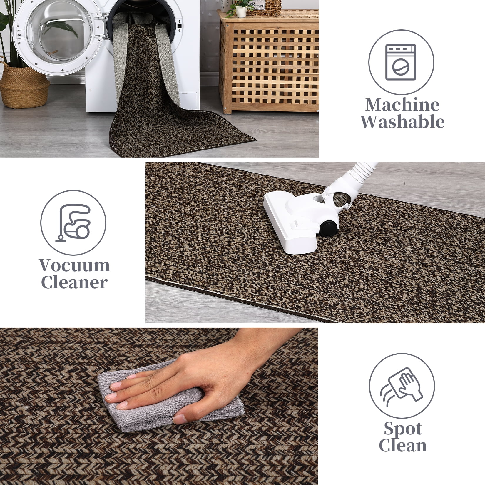 Haperlare Woven Modern Print Area Rugs Non Shedding Braided Rugs for Family Room Nursery Floor Area Rug Solid Brown Carpet,5'x7'