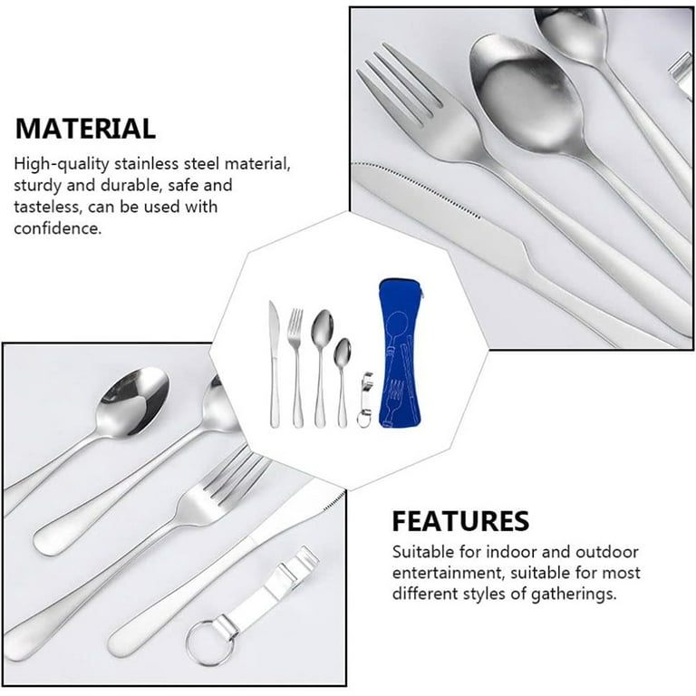Portable Travel Utensils Set, 18/8 Stainless Steel 3 PCS Cutlery Set  Including Knife Fork and Spoon, Reusable Travel Silverware Set with Case  for