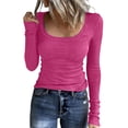 thumbnail image 2 of WULMLEO Womens Long Sleeve Tops Fall Scoop Neck Ribbed Knit Shirts Slim Fitted Casual Basic Tee T Shirt for Women 2026 Hot Pink 2XL, 2 of 4