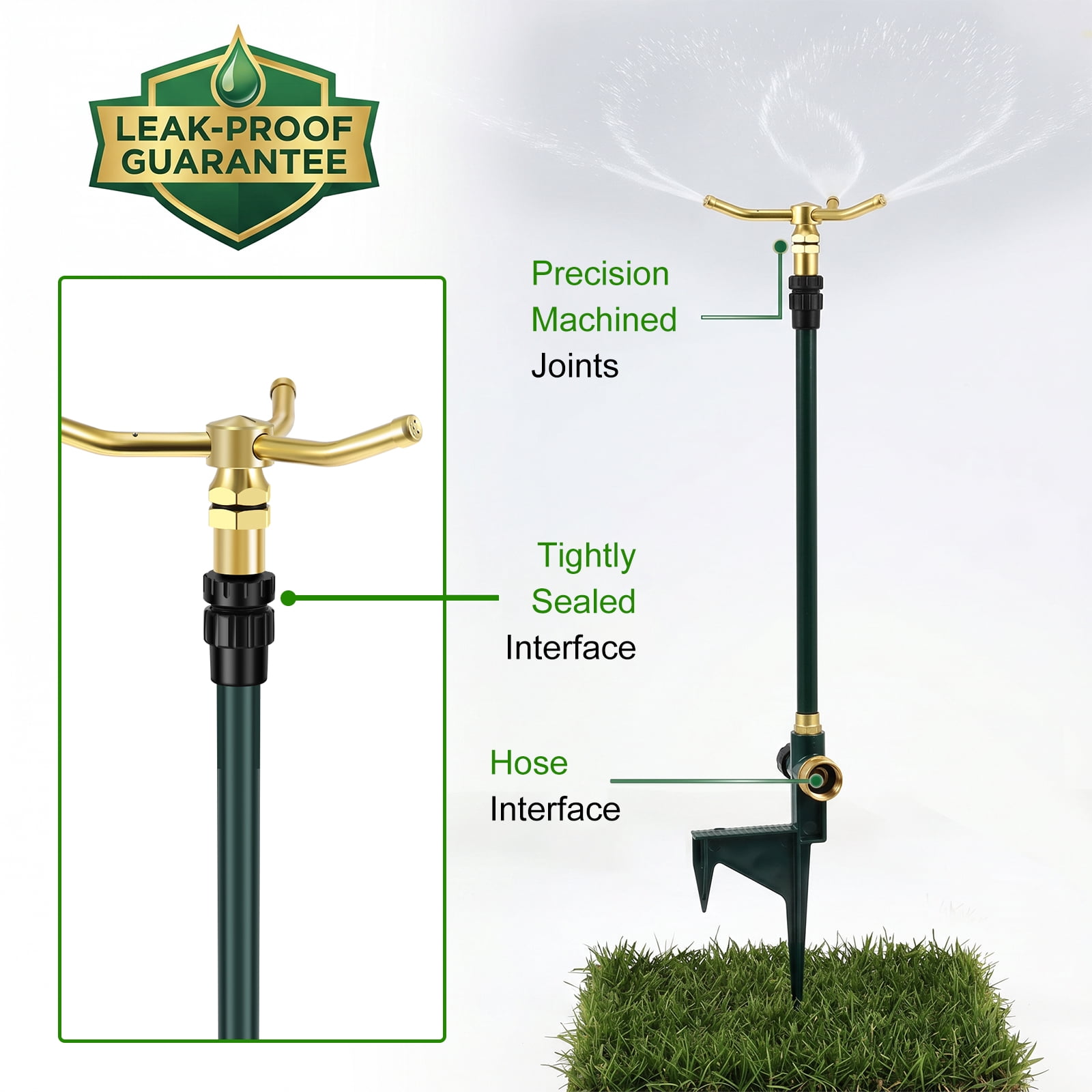 3 Arm Garden Sprinkler 360 Degree Rotation Water Sprinkler Aluminum Alloy Lawn Sprinkler with Adjustable Telescoping Rod and Spike Base Irrigation Tool for Large Area Yard Lawn Garden