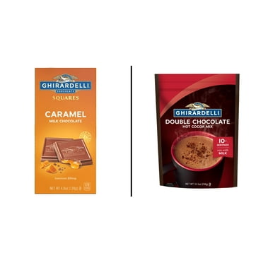 GHIRARDELLI Dark Chocolate Sea Salt Caramel Squares 5.32 oz & Hot Chocolate Pouch, Double Chocolate 10.5 oz