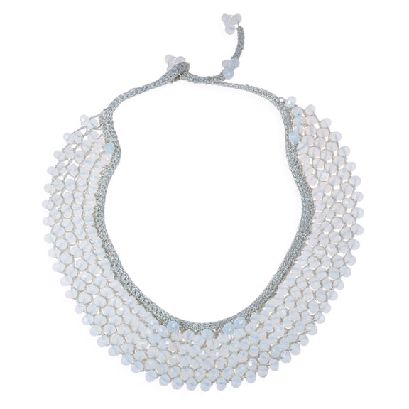Glowing Faceted Moonstone Collar Bib Silk Net Necklace