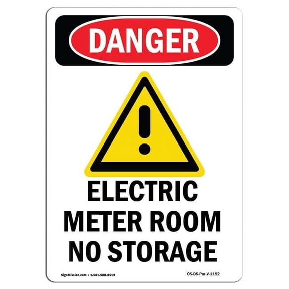 SignMission OS-DS-P-1014-V-1192 OSHA Danger Sign - Electric Meter Room