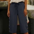 thumbnail image 6 of Striped Capri Pants Women Drawstring Loose Fit Button Pants Lightweight Summer Pinstripe Pants, 6 of 8