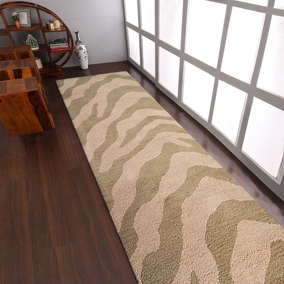 Rugsotic Carpets Hand Tufted Wool Eco-Friendly 2'6''x8' Runner Beige Brown Abstract Modern High Pile Thick Handmade Anti Skid Indoor Area Rug K00654