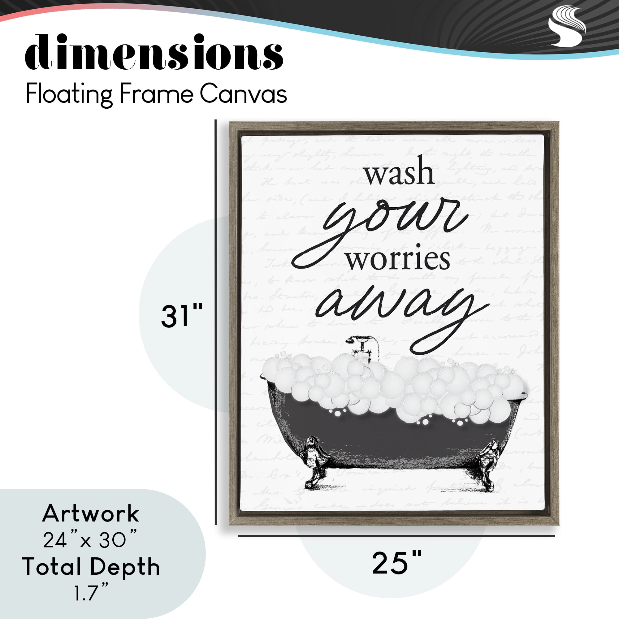 Bubble Bath Wash Worries Brown Framed Floater Canvas Wall Art, design by Lettered and Lined
