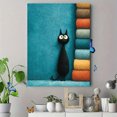 thumbnail image 4 of Whimsical Black Cat Toilet Paper Canvas Print, Blue Hue Playful Animal Art, Multi-Room Bathroom Bedroom Wall Decor, 4 of 8