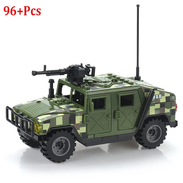 Bloques de construcción para niños, juguete de ladrillos para armar vehículo todoterreno armazón militar Humvee Jeep H1, serie WW2, ideal para regalo, 2 modos, 2024,No Box