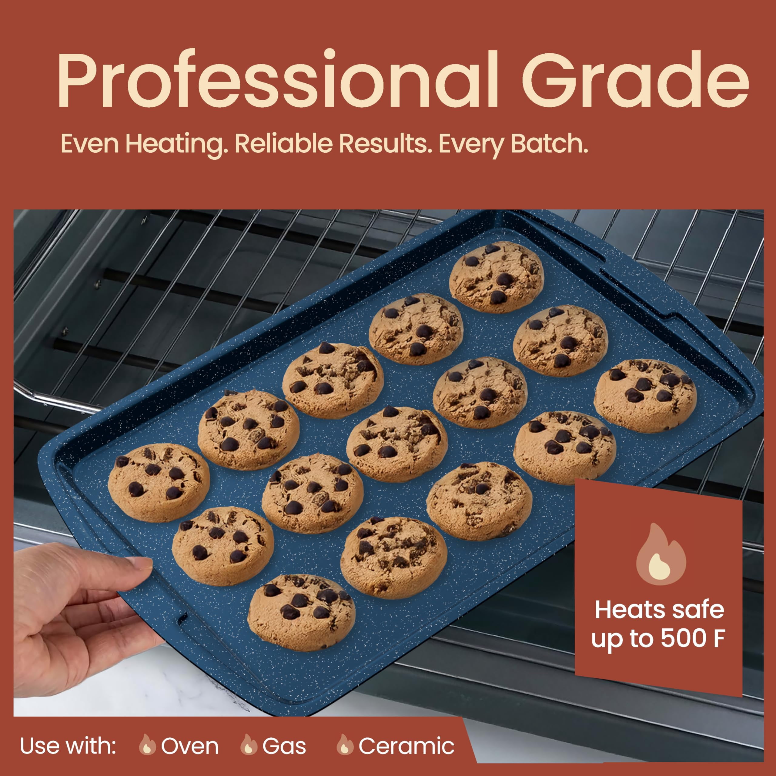 Bakken- Swiss Kitchen Baking Pan Set - Nonstick Coating, Commercial Grade Carbon Steel, Baking Kitchen Essentials, Oven Safe Tray (up to 450° F), Set of 3, Blue Marble