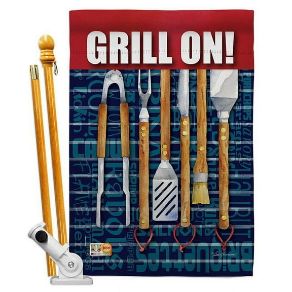 Breeze Decor BD-SU-HS-106086-IP-BO-D-US18-BT 28 x 40 in. Grill On Summer Fun in the Sun Impressions Decorative Vertical Double Sided House Flag Set with Pole Bracket & Hardware