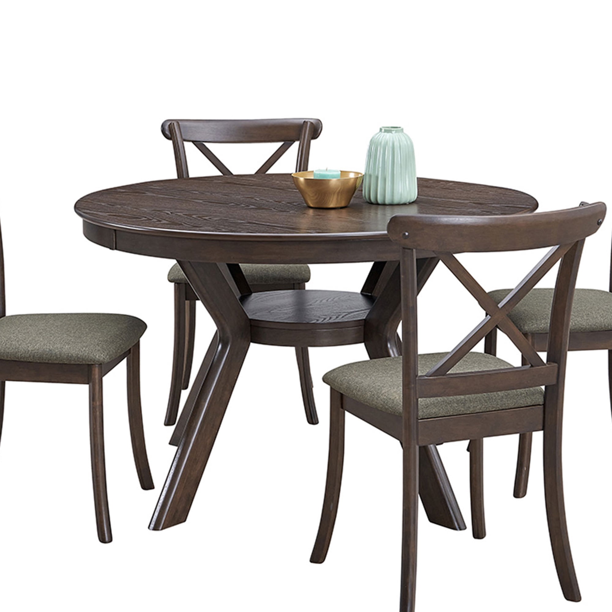 PORKISS 47" Round Dining Table for 4 People, Coffee Table, Modern Farmhouse Wooden Kitchen Table with Storage Shelf, Living Room, Dark Brown (Chairs Not Included)