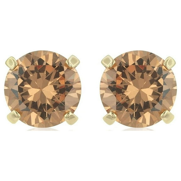 10k Yellow Gold Plated 1 Carat Round Created Champagne Sapphire Stud Earrings