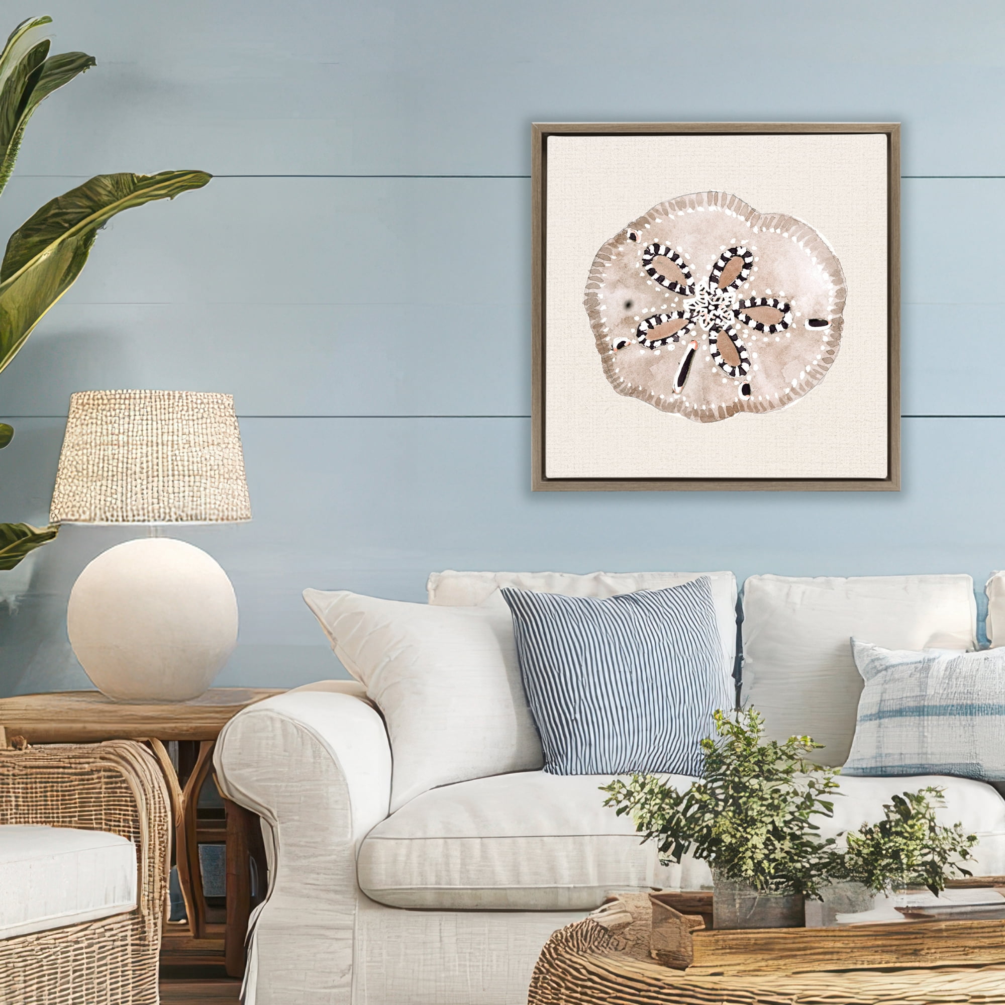 Stupell Industries Taupe & Beige Sand Dollar Brown Framed Floater Canvas Wall Art, design by Lanie Loreth