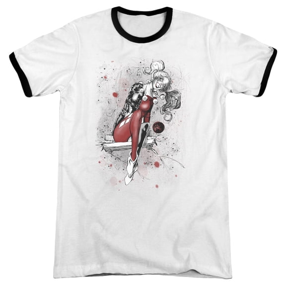 JLA Justice League Harley Sketch Adult Ringer T-Shirt White Black