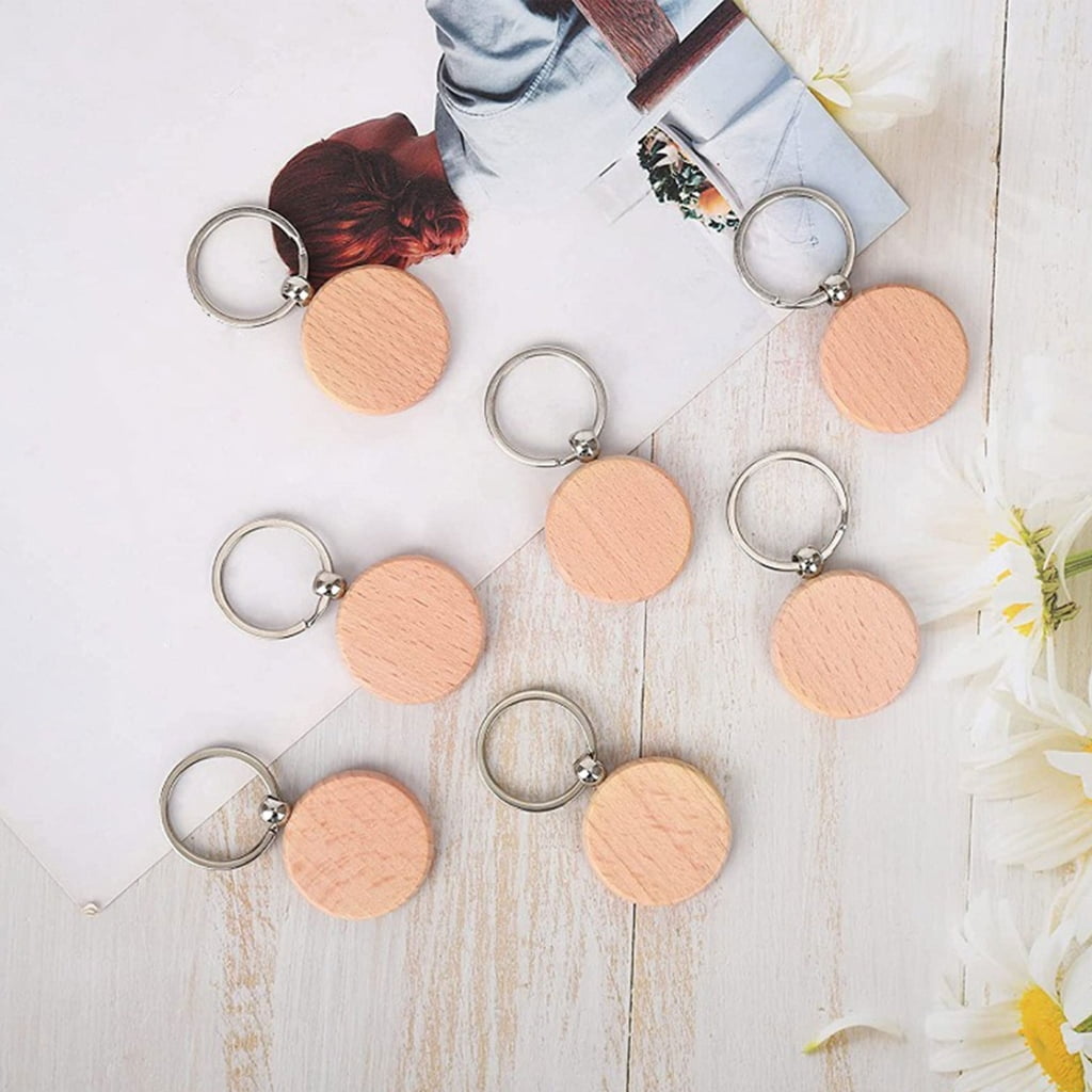 Oasiva 50Pcs Blank Wooden Keychain Set, Unfinished Wood Pieces with Key Rings Wood Key Ring Key Tags DIY Supplies for Craft