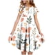 thumbnail image 1 of Vestido de verano para niña, de manga corta, con cuello redondo y estampado floral, de poliéster, con bolsillos y volantes., 1 of 5