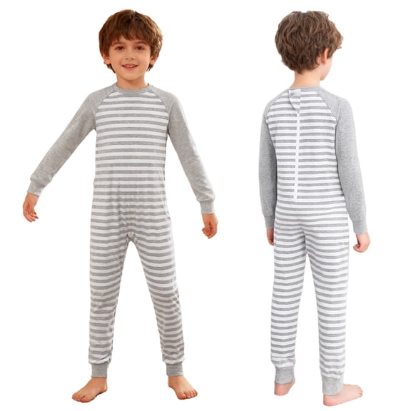 inlzdz Kids Special Needs Adaptive Clothing Boys Girls Long Sleeve Anti-strip Jumpsuit Long Leg Zip Back Romper Grey 10