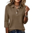 thumbnail image 2 of Womens Polo Shirts for Work Collared Button Vintage 3/4 Sleeve Tops Fall Lightweight Loose Fit Soild Blouses 3XL, 2 of 5