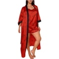 thumbnail image 1 of Timegard 3pc Plus Size Loungewear Outfits for Women Print Strap V Neck Tops Long Sleeve Open Front Robe Short Pants Sets, 1 of 3