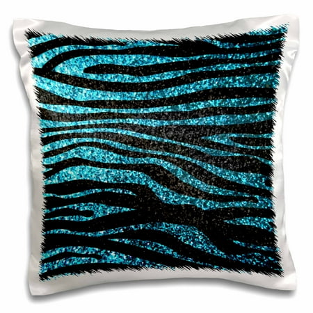 - 3dRose Blue and Black Zebra print - faux bling photo - not actual glitter - teal turquoise sparkly sparkles, Pillow Case, 16 by 16-inch