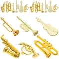 thumbnail image 1 of Gold Mini Musical Instruments Set, 24Pcs Miniature Christmas Musical Instrument Ornaments Dollhouse Guitar Trumpet Trombone Saxophone Decor for Xmas Tree Party DIY Crafts Favor,Gold, 1 of 9