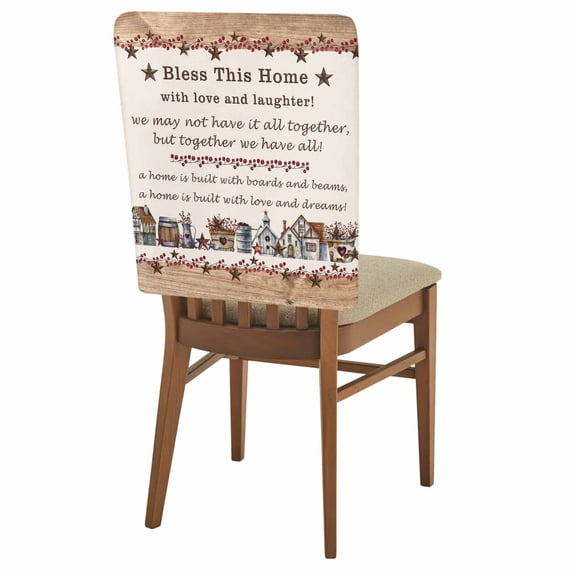 Bless This Chair Back Covers Set of 6, Home Farmhouse Country Star Barn Bucket Berry Stretch Dining Chair Back Slipcovers Removable Seat Cover for Kitchen Restaurant Hotel Cafe