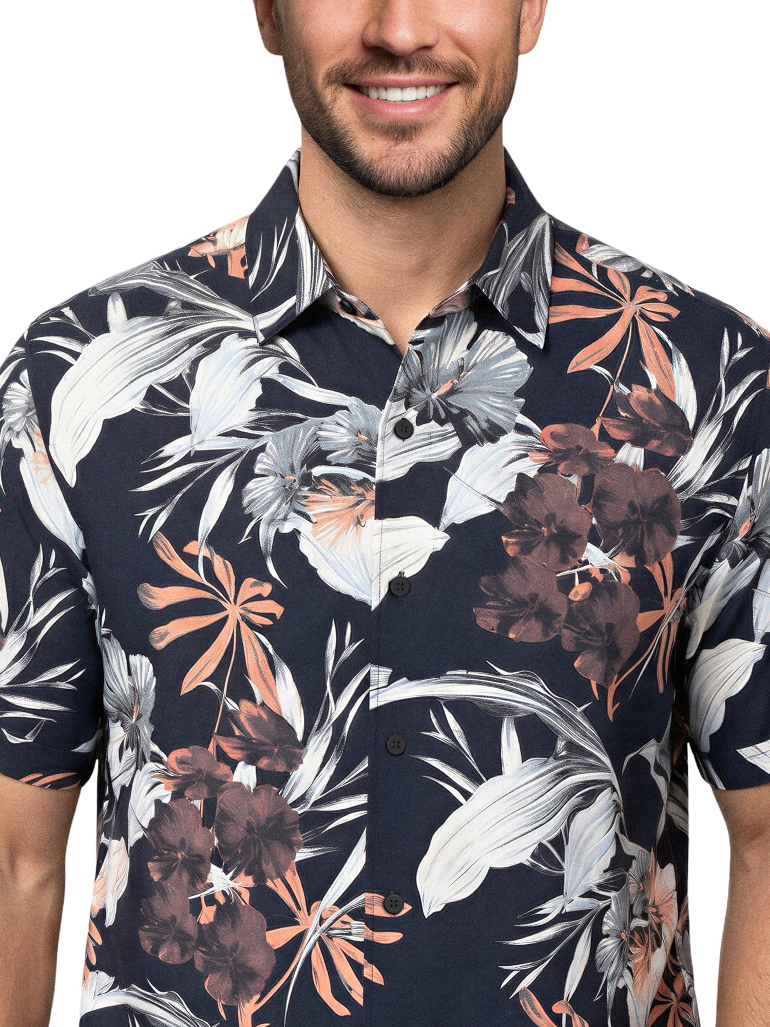 Café Luna Men's and Big Men's All-Over Floral Print Short Sleeve Woven Shirt, Sizes S-4X
