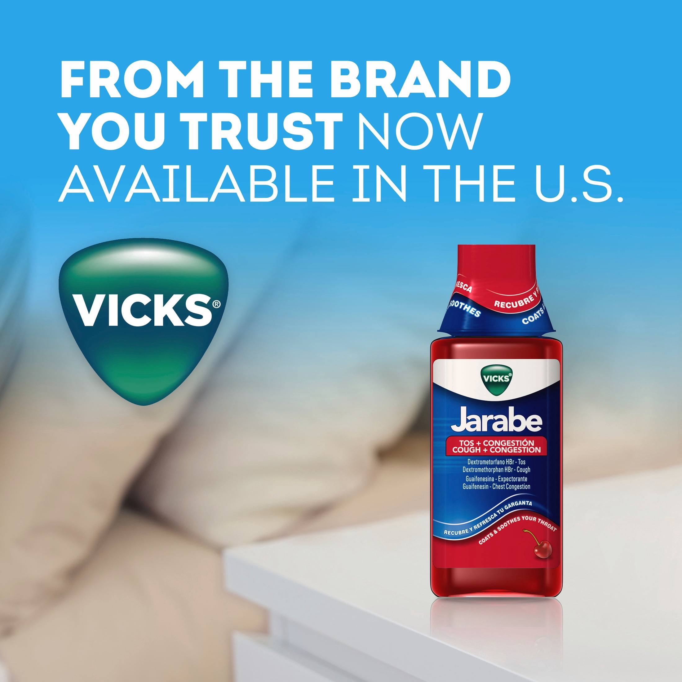 Vicks Jarabe Cough and Congestion Cold Liquid over-the-Counter Medicine, Cherry Flavor, 8 fl oz