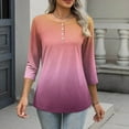 thumbnail image 4 of Hvyesh 3/4 Sleeve Tops for Women Henley Shirt Dressy Tie Dye Tunic T-Shirts Spring Summer Lightweight Going Out Top, 4 of 7