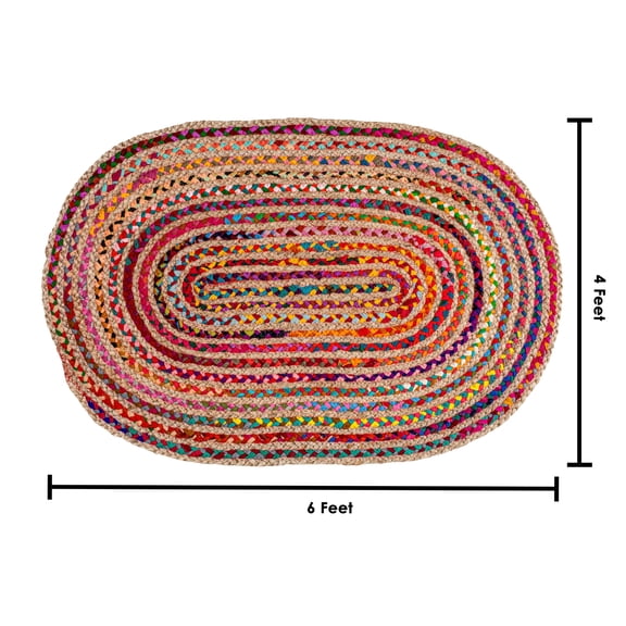 Savi Home Farmhouse Jute Cotton Chindi Rug 4x6 Oval Multicolor, Handwoven Braided Area Rug for Living Room, Kitchen, Entryway & Bathroom