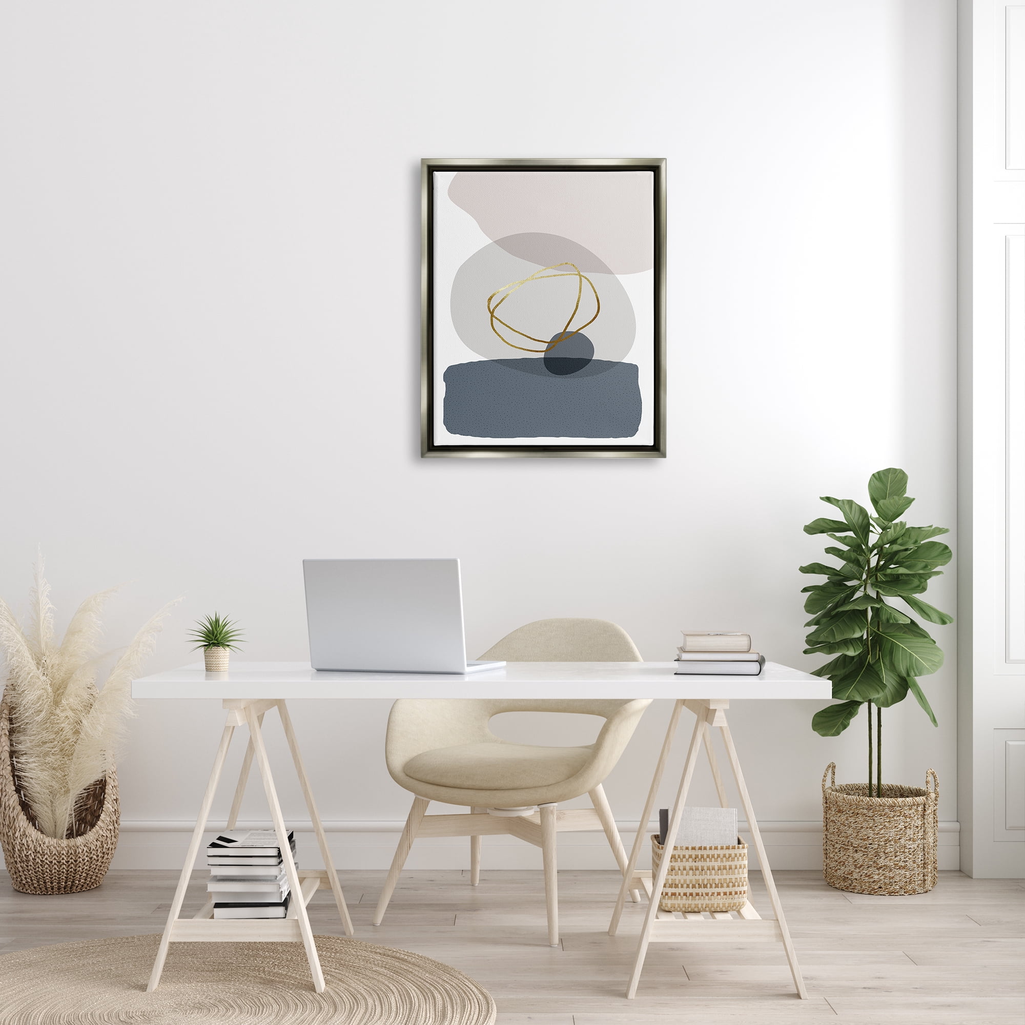 Stupell Industries Modern Contemporary Abstract Rock Shapes Glam Detail Luster Gray Framed Floating Canvas Wall Art, 24x30, by Urban Epiphany
