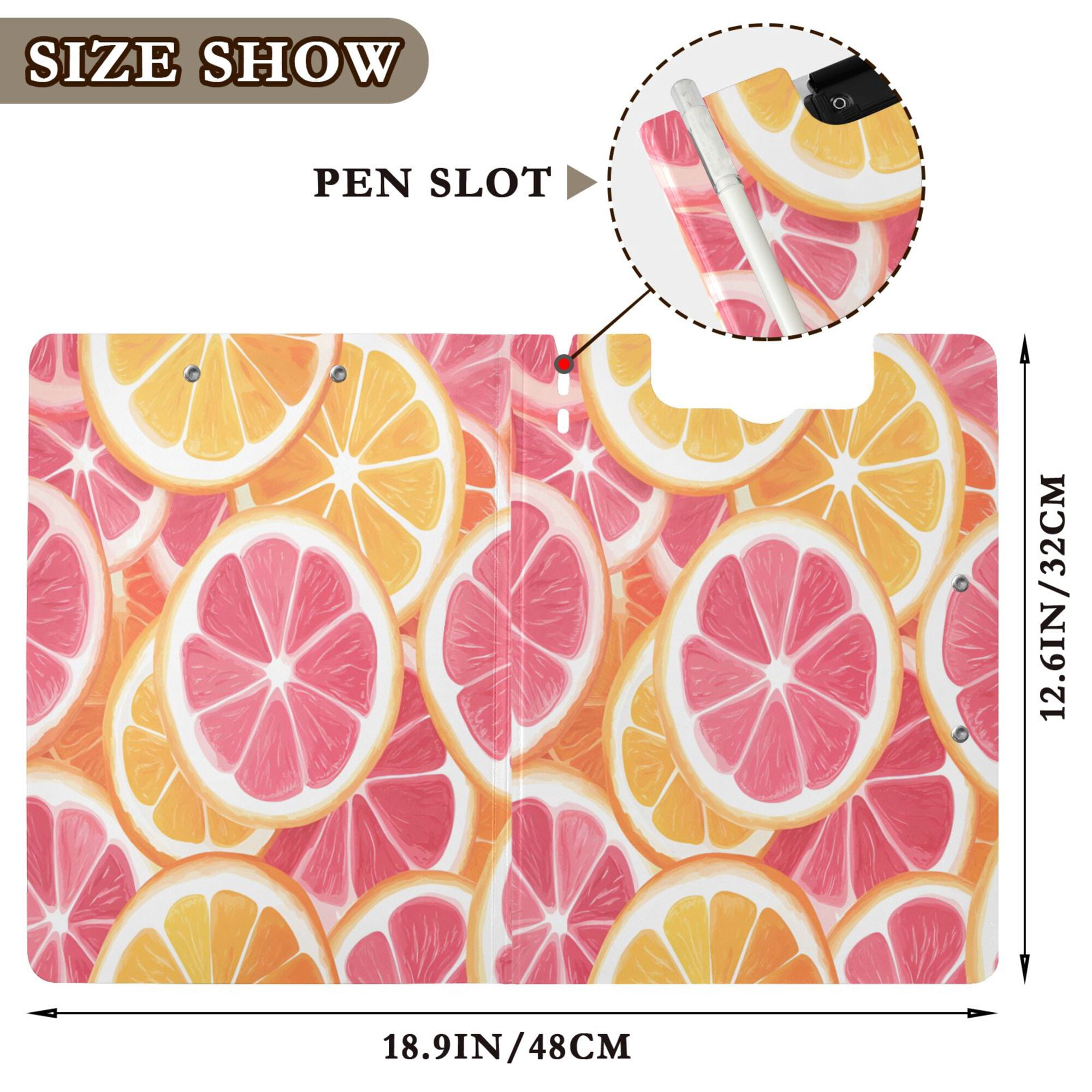 FORMRS A4 Clipboard Folder with Pen Holder Horizontal Foldable School Office Binder, Pink Grapefruit Slices