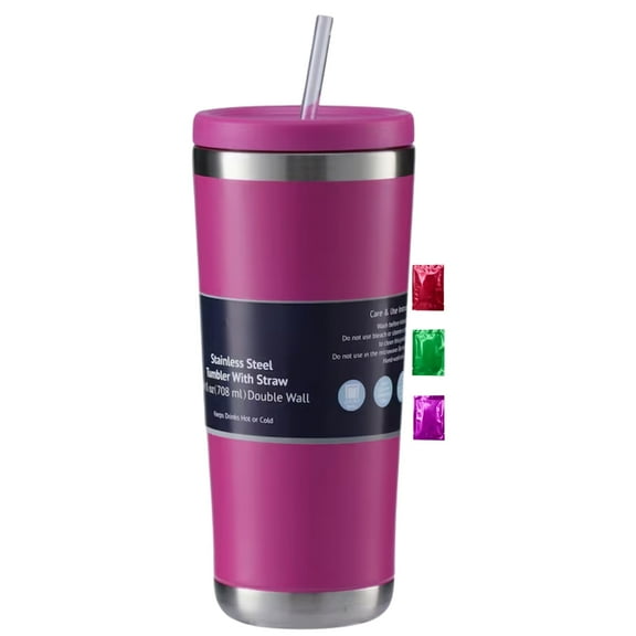Pink Insulated Metal Tumbler with Straw 24 Oz 1 Pack, Double Walled Stainless Steel Sports Tumbler, Travel Cup for Coffee Smoothie Juice Water Tea with Snoep in Beperkte Oplage